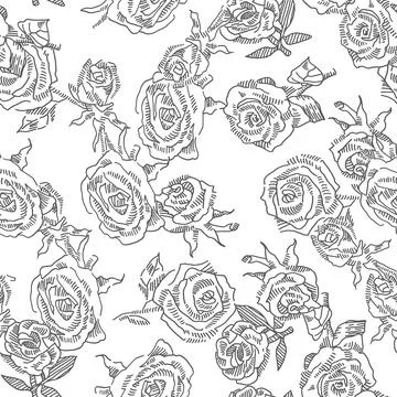 Roses seamless. Seamless romantic pattern. Flower themed vector doodle backgr Stock Illustration