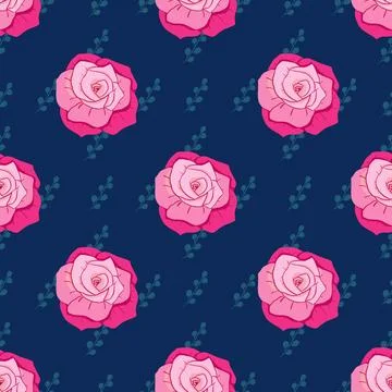 Roses seamless vector design pattern on blue background Stock Illustration