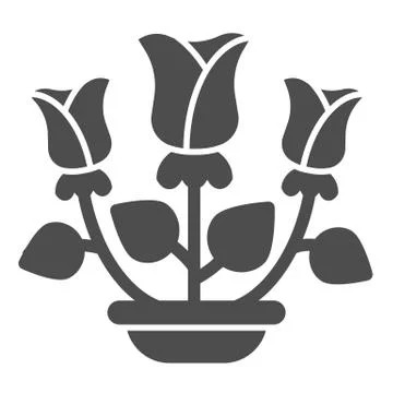Roses solid icon. Flowers in pot vector illustration isolated on white. Bouquet Stockillustratie