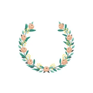Roses, solidaster and ruscus flower wreath. Green decorative ivy. Spring flor Stock Illustration