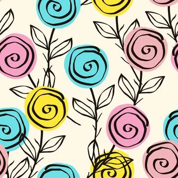 Roses spring seamless pattern with in nude tones. Stock Illustration