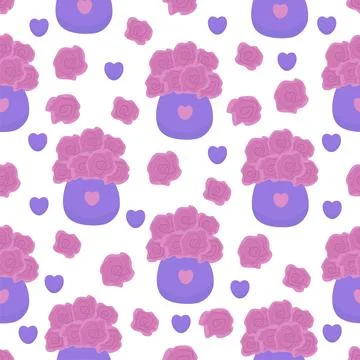 Roses in vases, seamless pattern Stock Illustration