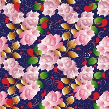 Roses vector seamless pattern. Floral dark blue vintage backgrou Illustrazione stock
