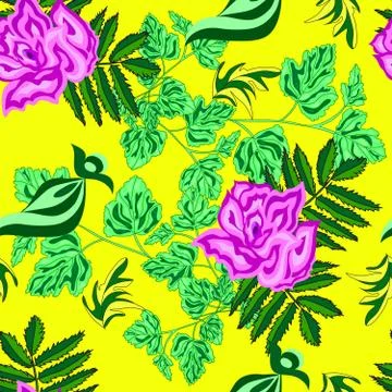 Roses on a yellow background seamless background Stock-Illustration