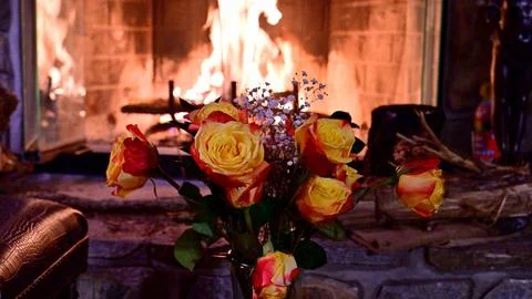 Roses&amp;Fireplace Stock Photos
