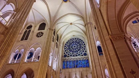 Rosette and blue stained glass window at Notre-Dame de Paris after Stock Footage 302822487