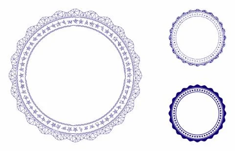 Rosette Circular Star Frame Vector Mesh Network Model and Triangle Mosaic Icon Illustrazione stock