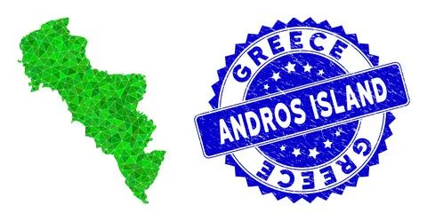 Rosette Distress Seal with Green Vector Triangle Filled Andros Island of Greece Stock Illustration