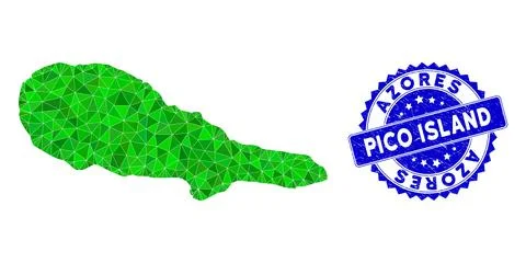 Rosette Distress Seal with Green Vector Polygonal Pico Island Map mosaic Stock Illustration