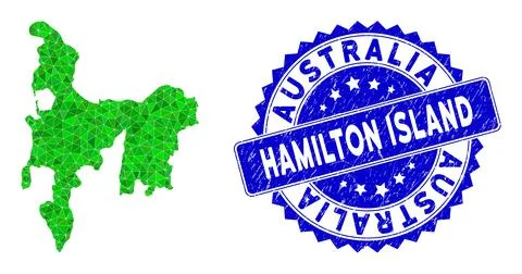 Rosette Distress Seal With Green Vector Triangle Filled Hamilton Island Map Stock Illustration