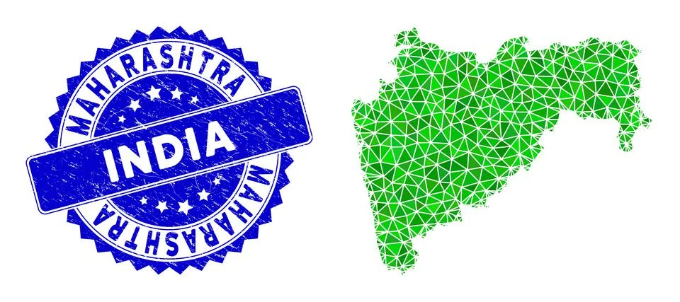 Rosette Distress Stamp With Green Vector Lowpoly Maharashtra State Map mosaic イラスト素材