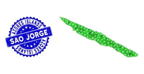Rosette Distress Stamp With Green Vector Lowpoly Sao Jorge Island Map mosaic Stock Illustration