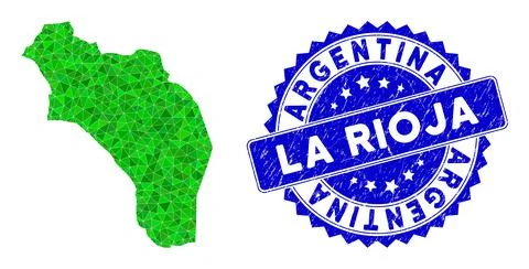 Rosette Grunge Badge With Green Vector Polygonal La Rioja of Argentina Map Stock Illustration