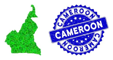 Rosette Grunge Seal With Green Vector Triangle Filled Cameroon Map mosaic Illustrazione stock