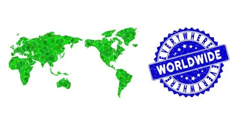 Rosette Grunge Seal With Green Vector Lowpoly World Map mosaic Illustrazione stock