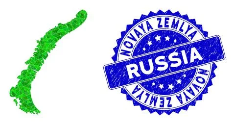 Rosette Grunge Seal With Green Vector Triangle Filled Novaya Zemlya Islands Map イラスト素材
