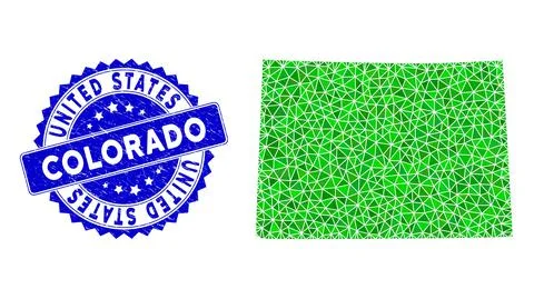 Rosette Grunge Seal With Green Vector Lowpoly Colorado State Map mosaic イラスト素材