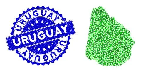 Rosette Grunge Seal with Green Vector Lowpoly Uruguay Map mosaic Stock Illustration