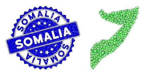 Rosette Grunge Stamp With Green Vector Lowpoly Somalia Map mosaic Illustrazione stock