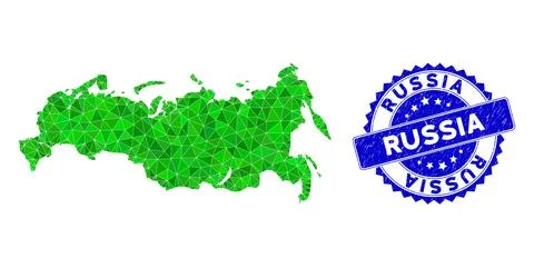 Rosette Grunge Stamp with Green Vector Triangle Filled Russia Map mosaic Stock Illustration