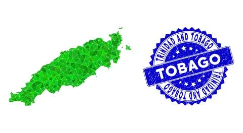 Rosette Grunge Stamp With Green Vector Polygonal Tobago Island Map mosaic イラスト素材