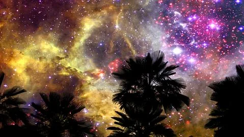 Rosette nebula moving back silhouette gray cloud on night dark sky Stock Illustration