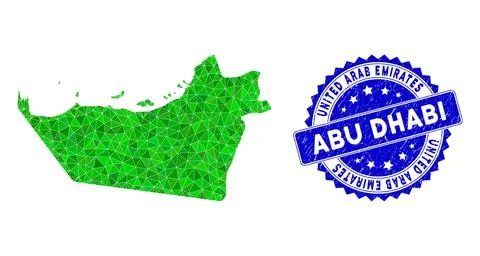 Rosette Rubber Badge With Green Vector Polygonal Abu Dhabi Emirate Map mosaic Stock Illustration