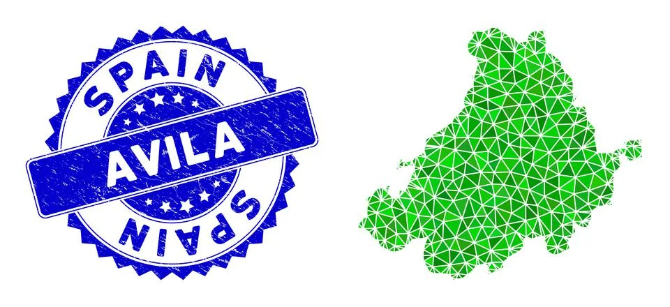 Rosette Rubber Badge with Green Vector Polygonal Avila Province Map mosaic Stock Illustration