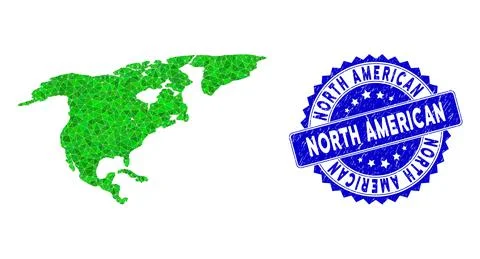 Rosette Rubber Badge with Green Vector Polygonal North America Map mosaic Stock Illustration