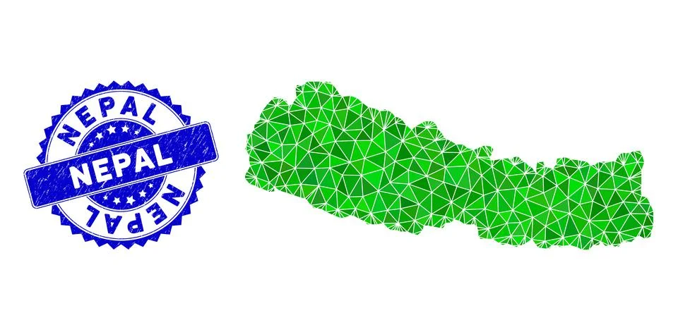 Rosette Rubber Seal With Green Vector Lowpoly Nepal Map mosaic イラスト素材