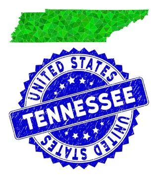 Rosette Rubber Seal with Green Vector Polygonal Tennessee State Map mosaic Stock Illustration
