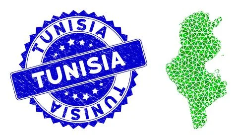 Rosette Rubber Seal With Green Vector Triangle Filled Tunisia Map mosaic イラスト素材