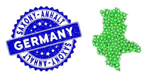 Rosette Rubber Stamp With Green Vector Triangle Filled Saxony-Anhalt Land Map Stock Illustration