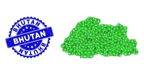 Rosette Rubber Stamp With Green Vector Triangle Filled Bhutan Map mosaic イラスト素材