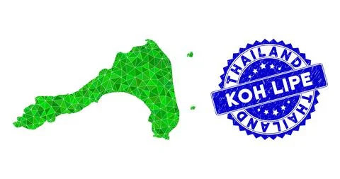 Rosette Rubber Stamp with Green Vector Polygonal Koh Lipe Map mosaic Stock Illustration
