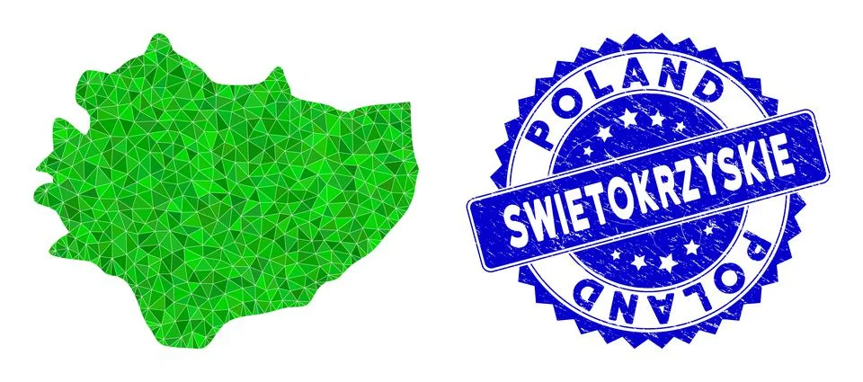 Rosette Scratched Stamp With Green Vector Polygonal Swietokrzyskie Voivodeship Illustrazione stock