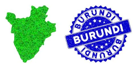 Rosette Scratched Stamp With Green Vector Triangle Filled Burundi Map mosaic イラスト素材