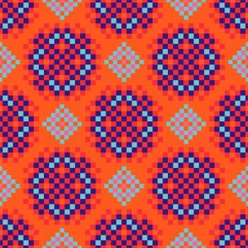 Rosette shapes folk seamless vector pattern orange texture. Stock Illustration
