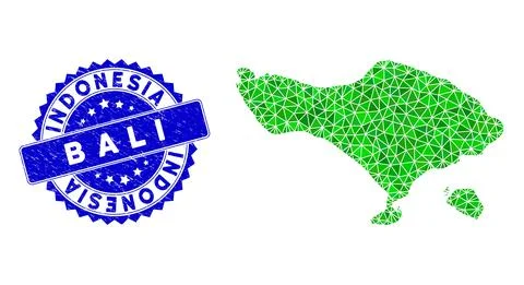 Rosette Textured Badge With Green Vector Lowpoly Bali Map mosaic イラスト素材