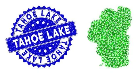 Rosette Textured Badge With Green Vector Polygonal Tahoe Lake Map mosaic Illustrazione stock