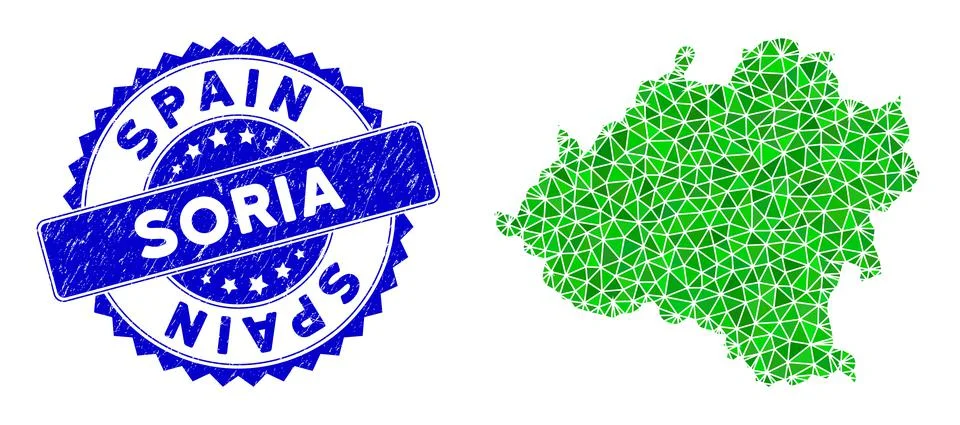 Rosette Textured Stamp With Green Vector Polygonal Soria Province Map mosaic Stock Illustration