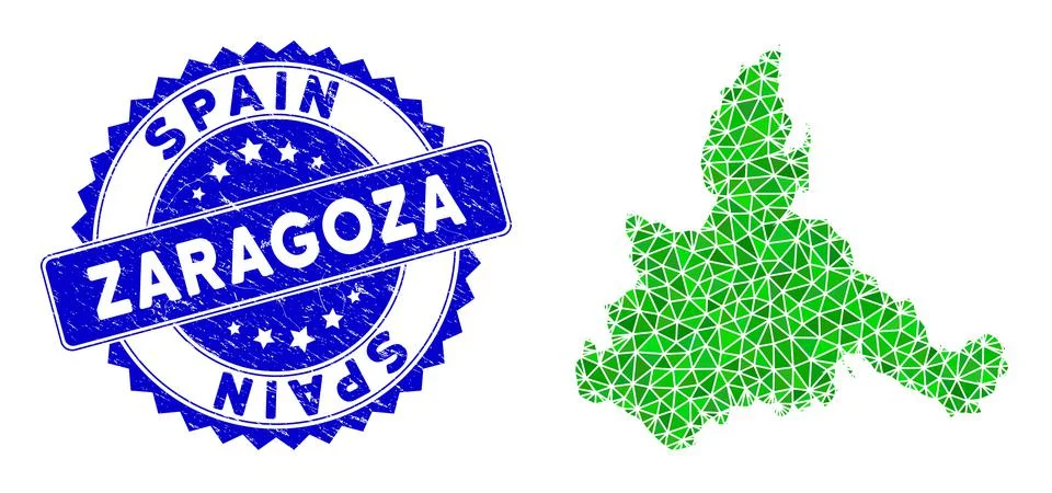 Rosette Textured Stamp With Green Vector Polygonal Zaragoza Province Map mosaic イラスト素材