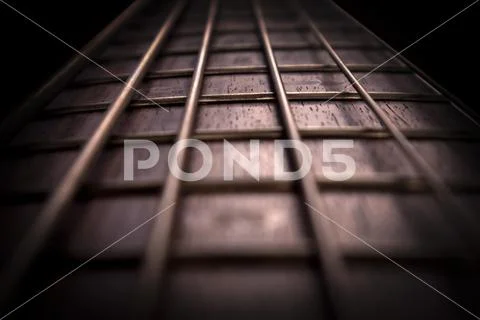 Rosewood bass guitar fret board and strings with backlight Stock Photos