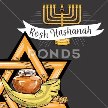 Rosh HaShanah greeting card with kippur text lettering means Happy Jewish New Stock Illustration