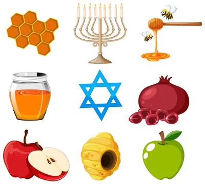 Rosh Hashanah Objects and Elements 스톡 일러스트