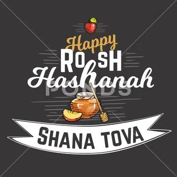 Rosh HaShanah text lettering. Happy Jewish New Year greeting card design with Stock Illustration