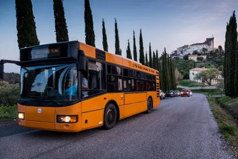 Rosignano Marittimo, Tuscany, Livorno - public transportation bus with view o Stock Photos