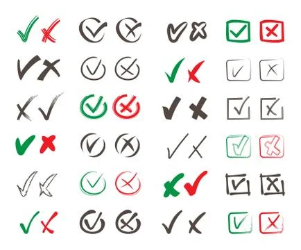 Rosses heck marks set. Choosing right wrong public poll symbols positive Illustrazione stock