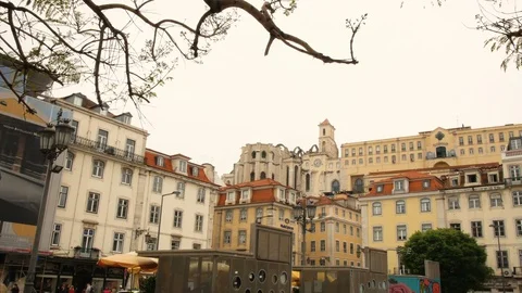 Rossio square in Lisbon, the most important square in the Portuguese capital Stock Footage 111442497