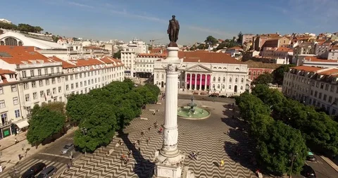 Rossio Square Statue of Dom Pedro IV King Peter Lisbon Portugal Stock Footage 93282519